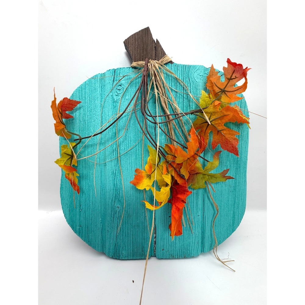 Rustic Teal Wooden Pumpkin Fall Decor Shabby Chic Autumn Thanksgiving Sign - Picture 2 of 8
